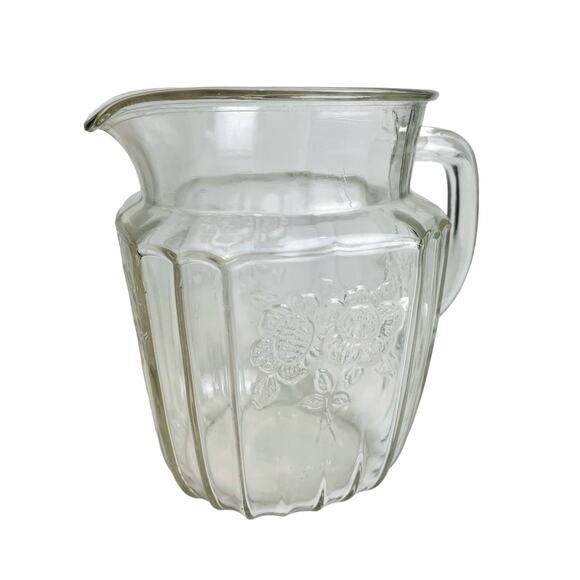 Vintage Anchor Hocking Mayfair Clear Glass Sunflower Open Juice Pitcher 37oz - Picture 6 of 13